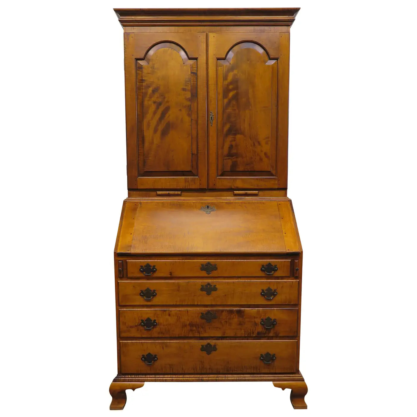 Tiger Maple Secretary Chippendale Style by Kurt Richenburg