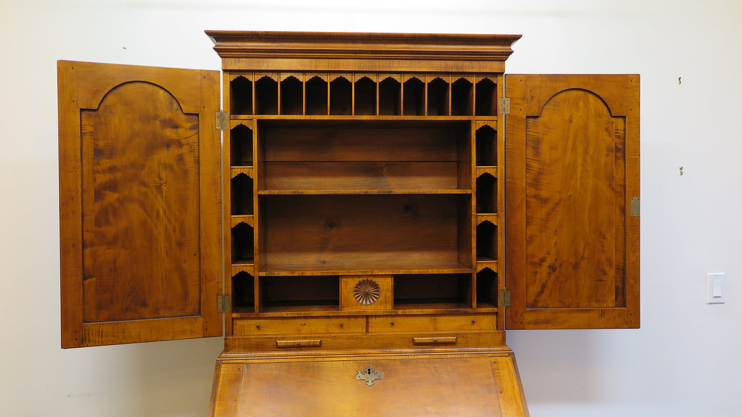 Tiger Maple Secretary Chippendale Style by Kurt Richenburg