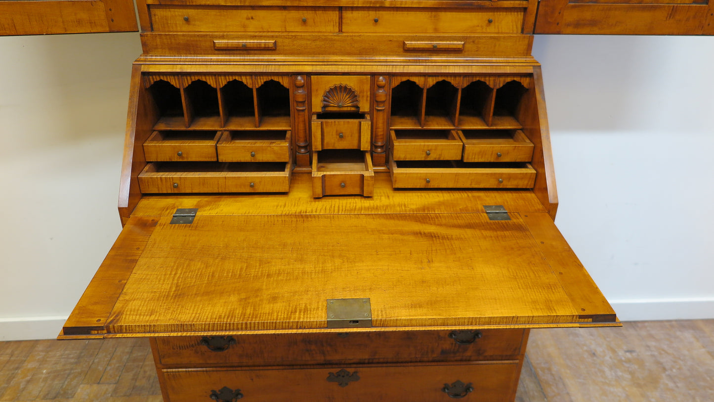 Tiger Maple Secretary Chippendale Style by Kurt Richenburg