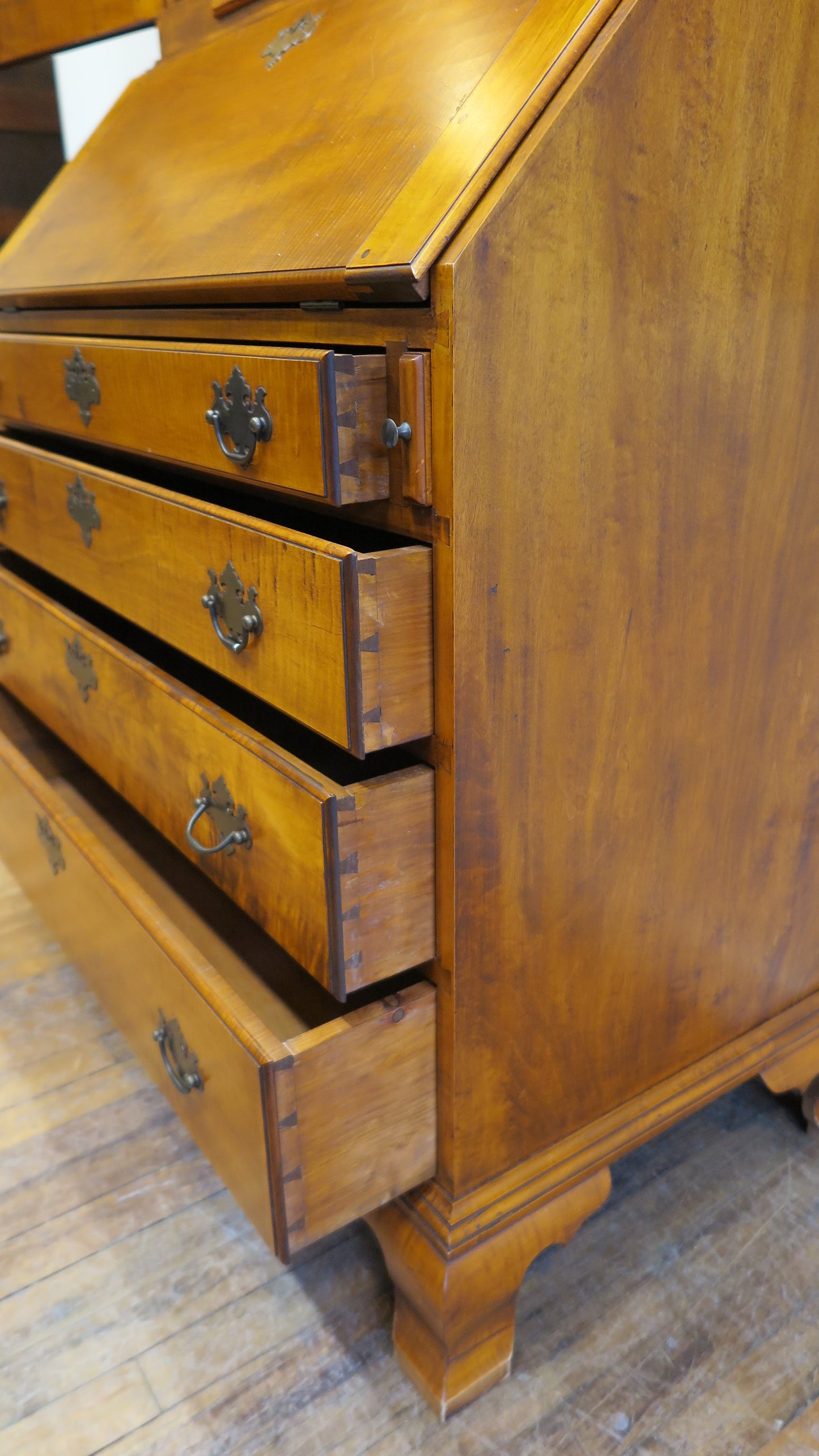 Tiger Maple Secretary Chippendale Style by Kurt Richenburg