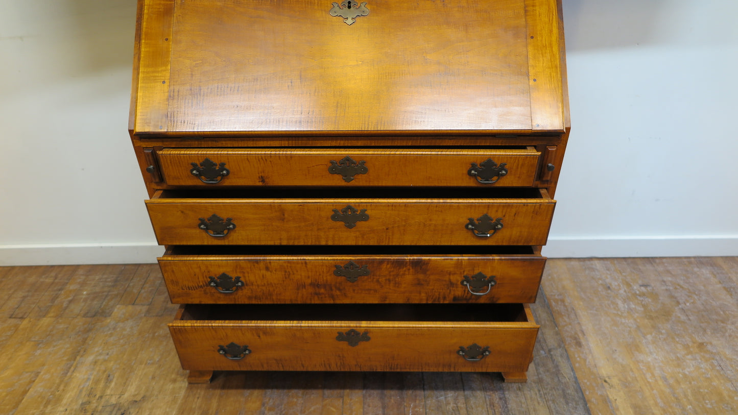 Tiger Maple Secretary Chippendale Style by Kurt Richenburg