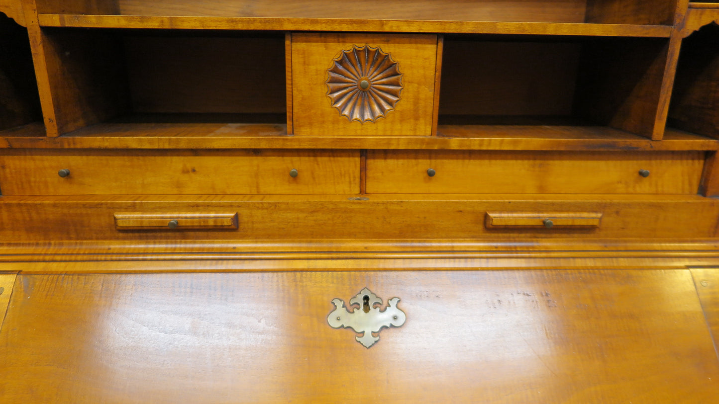 Tiger Maple Secretary Chippendale Style by Kurt Richenburg