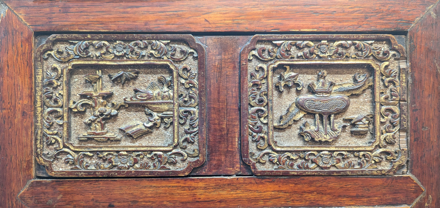 19th Century Fujian Province Cabinet – Cypress Wood carved Scenes