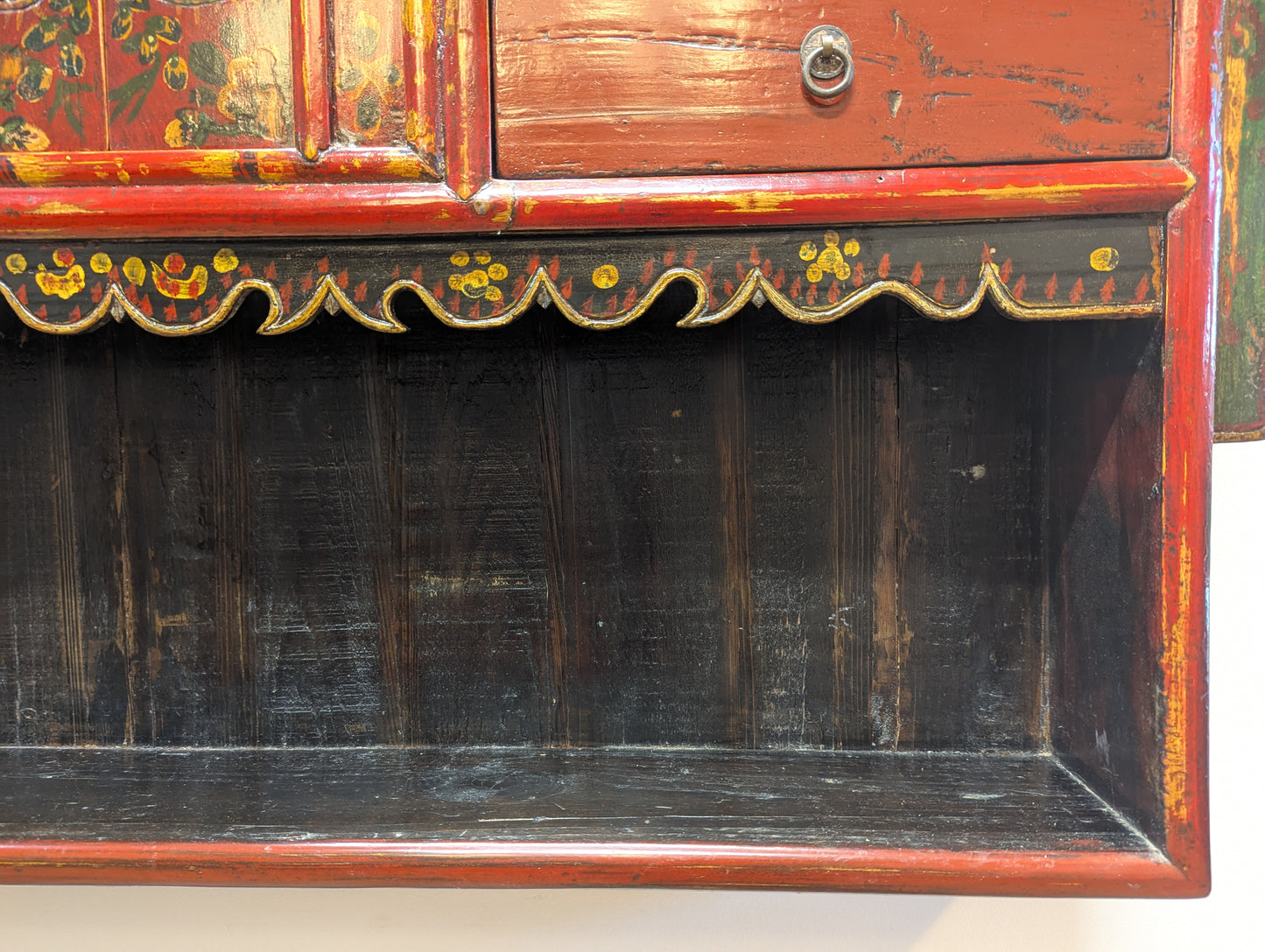 Antique Tibetan Polychrome Lacquer Hanging Altar Shelf