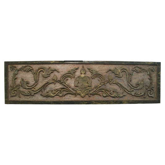 Antique Thai Architectural Carved Wai Lintel Panel