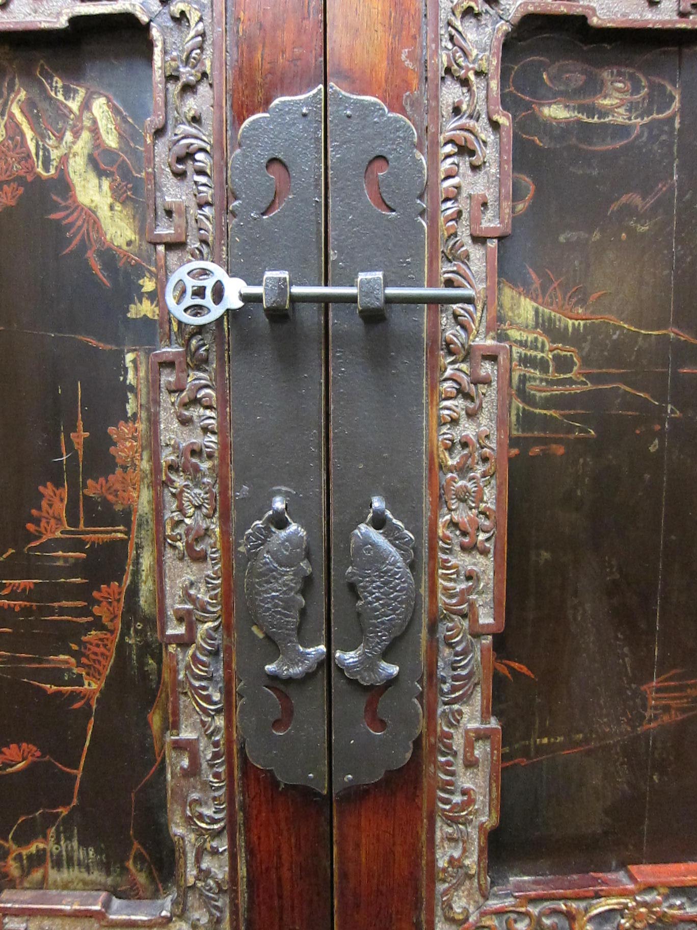 19th Century Fujian Province Cabinet – Cypress Wood carved Scenes