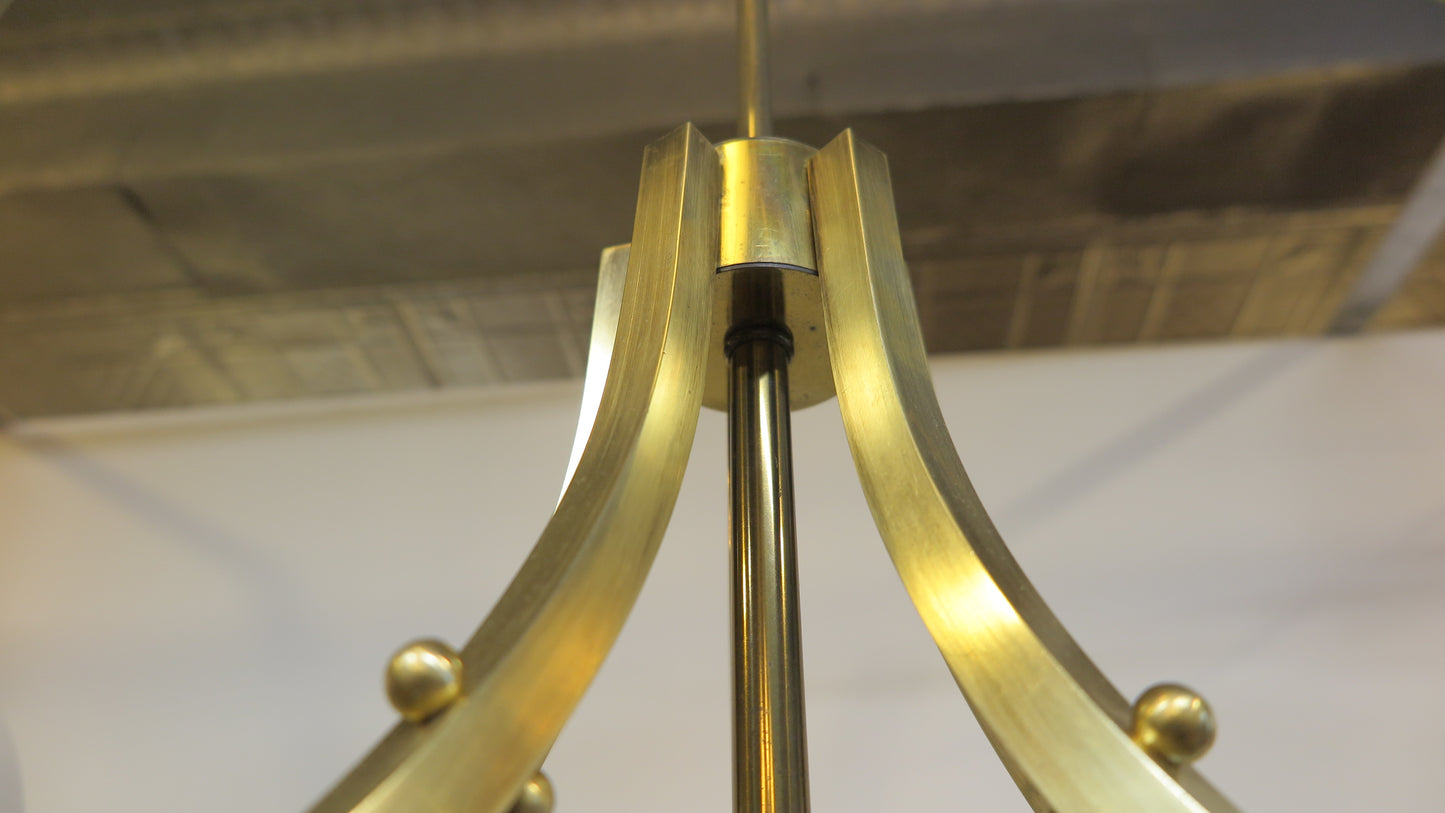 Mid Century Brass & Glass Chandelier Lightolier