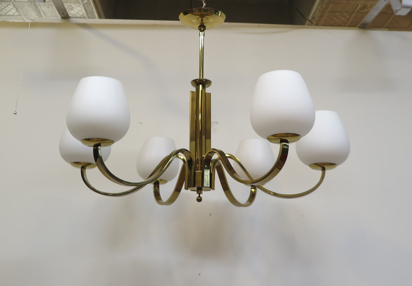 Mid Century Brass Tower Chandelier