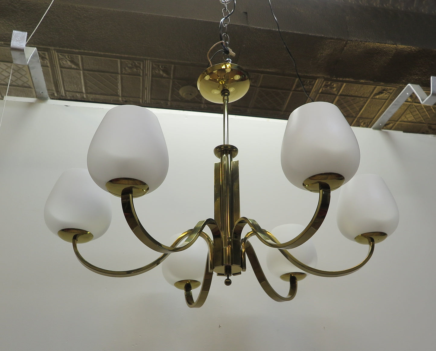 Mid Century Brass Tower Chandelier