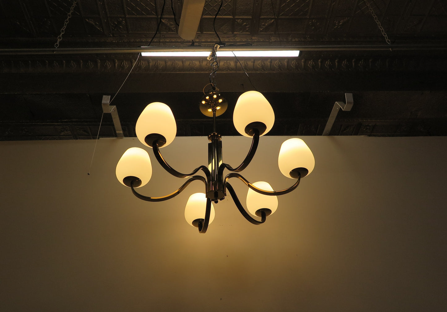 Mid Century Brass Tower Chandelier