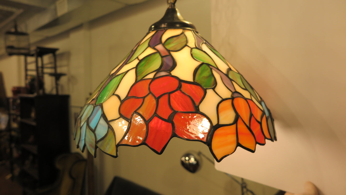 Vintage 1940s Tiffany Style Wisteria Stained Glass Pendant Light
