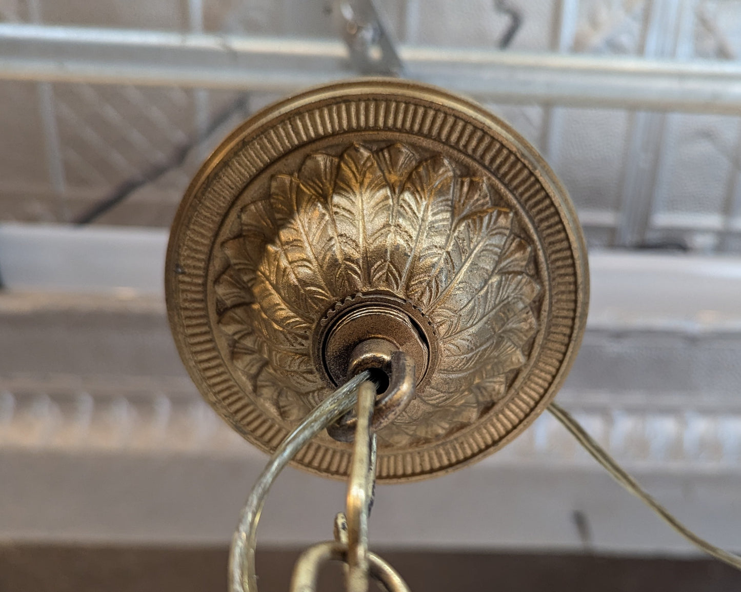 1940 French Tole Bronze with Ceramic Flowers Chandelier