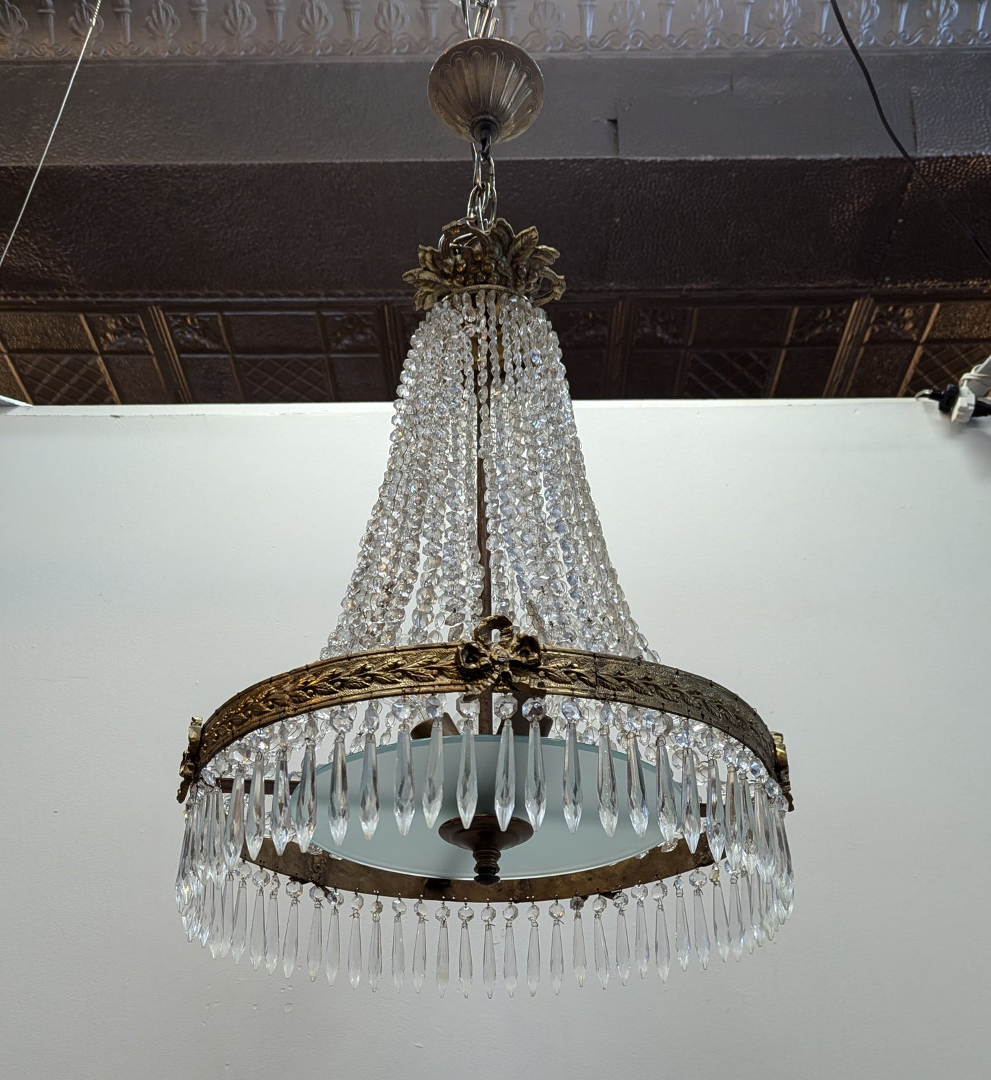 Antique French Bronze and Crystal Chandelier