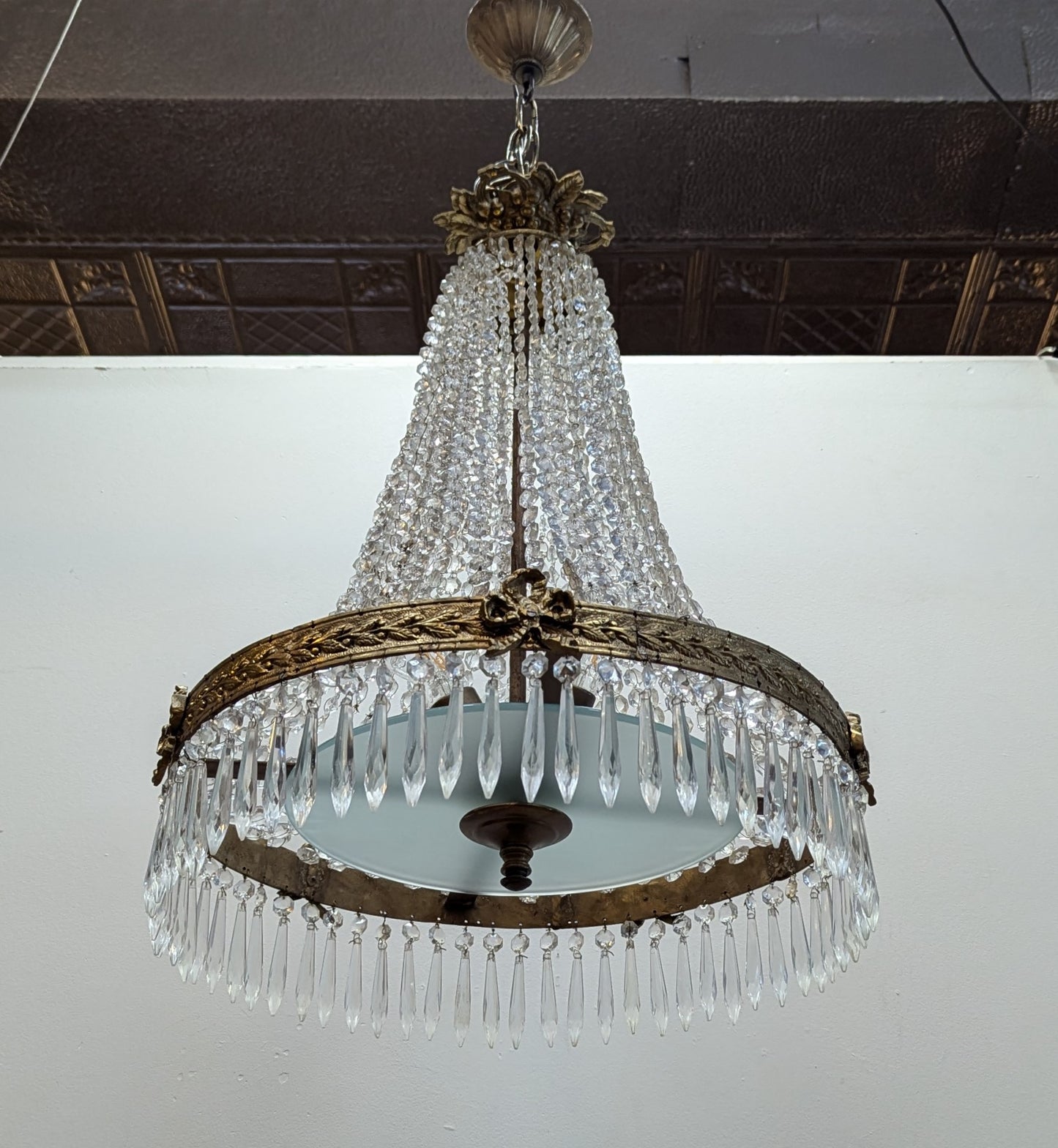 Antique French Bronze and Crystal Chandelier