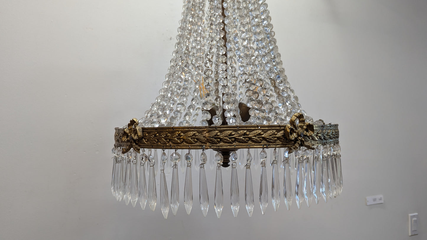 Antique French Bronze and Crystal Chandelier