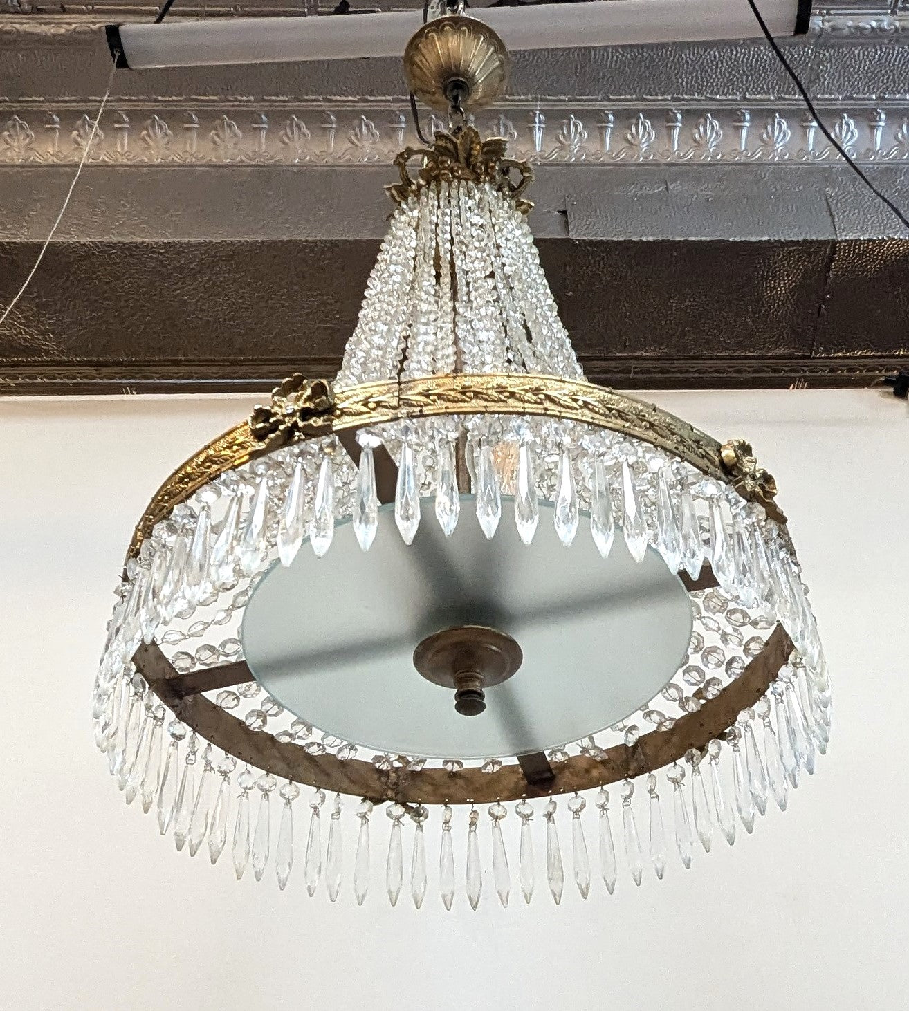 Antique French Bronze and Crystal Chandelier