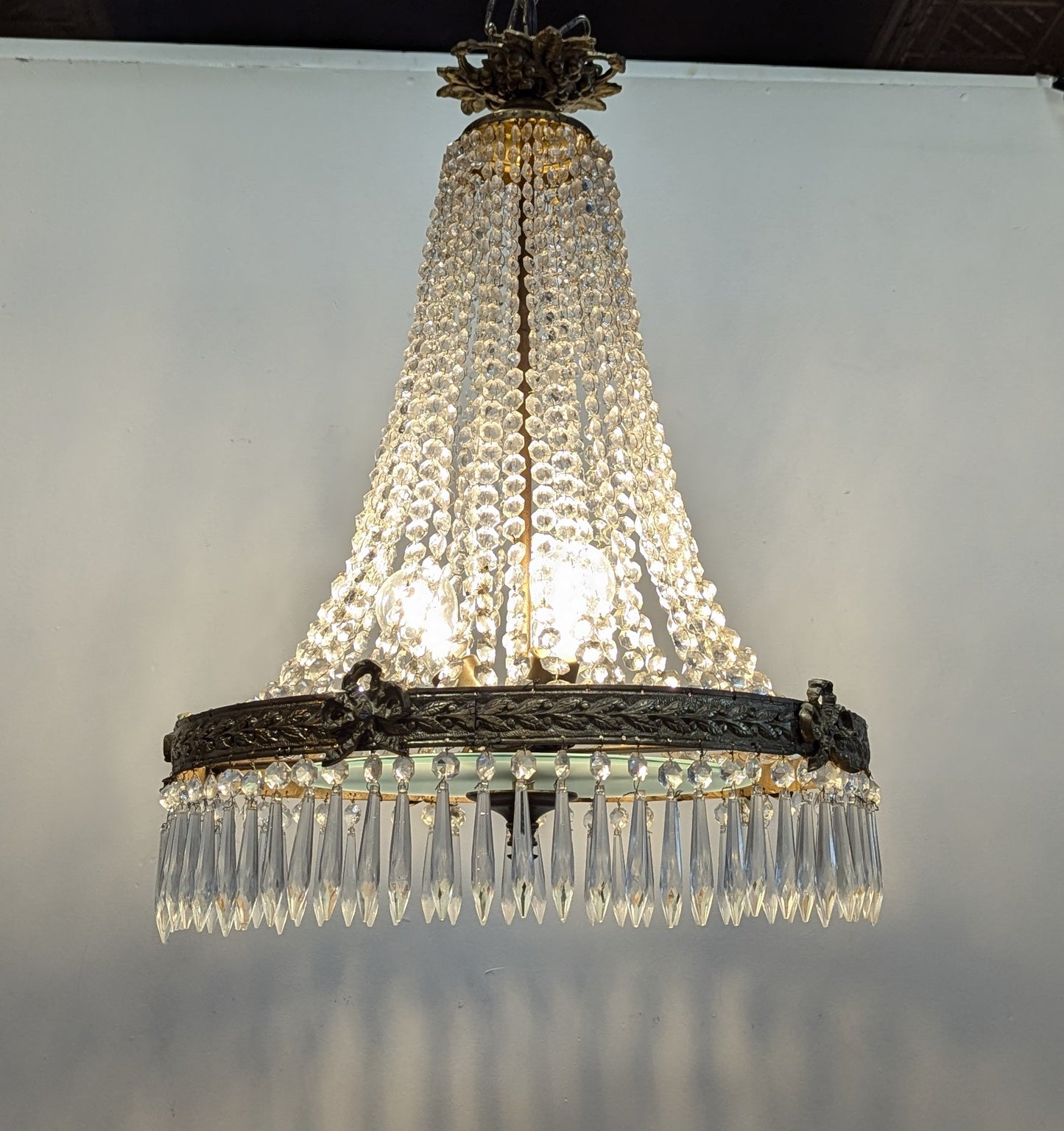 Antique French Bronze and Crystal Chandelier