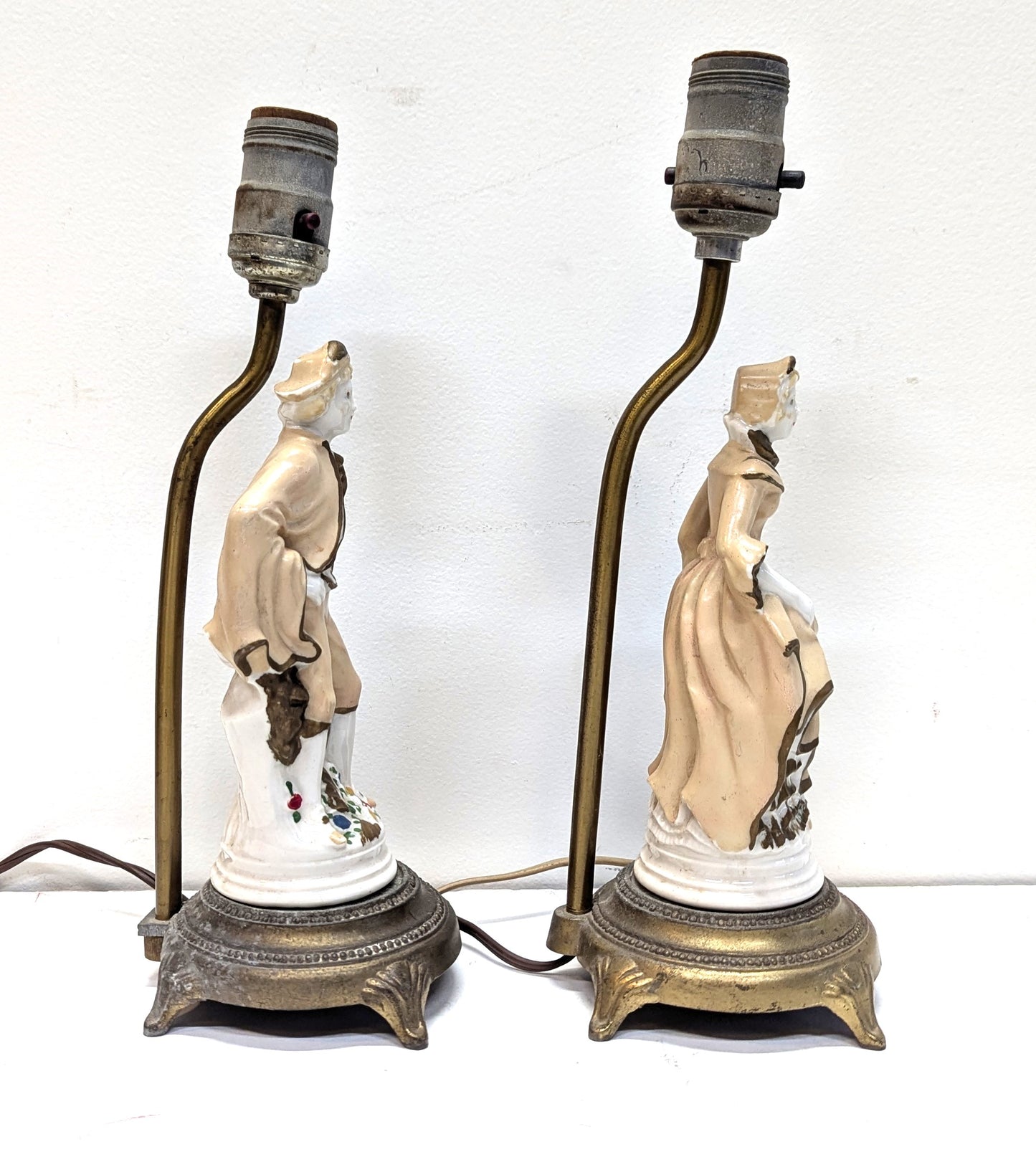 Victorian Porcelain Figural Lamps Man & Woman Pair