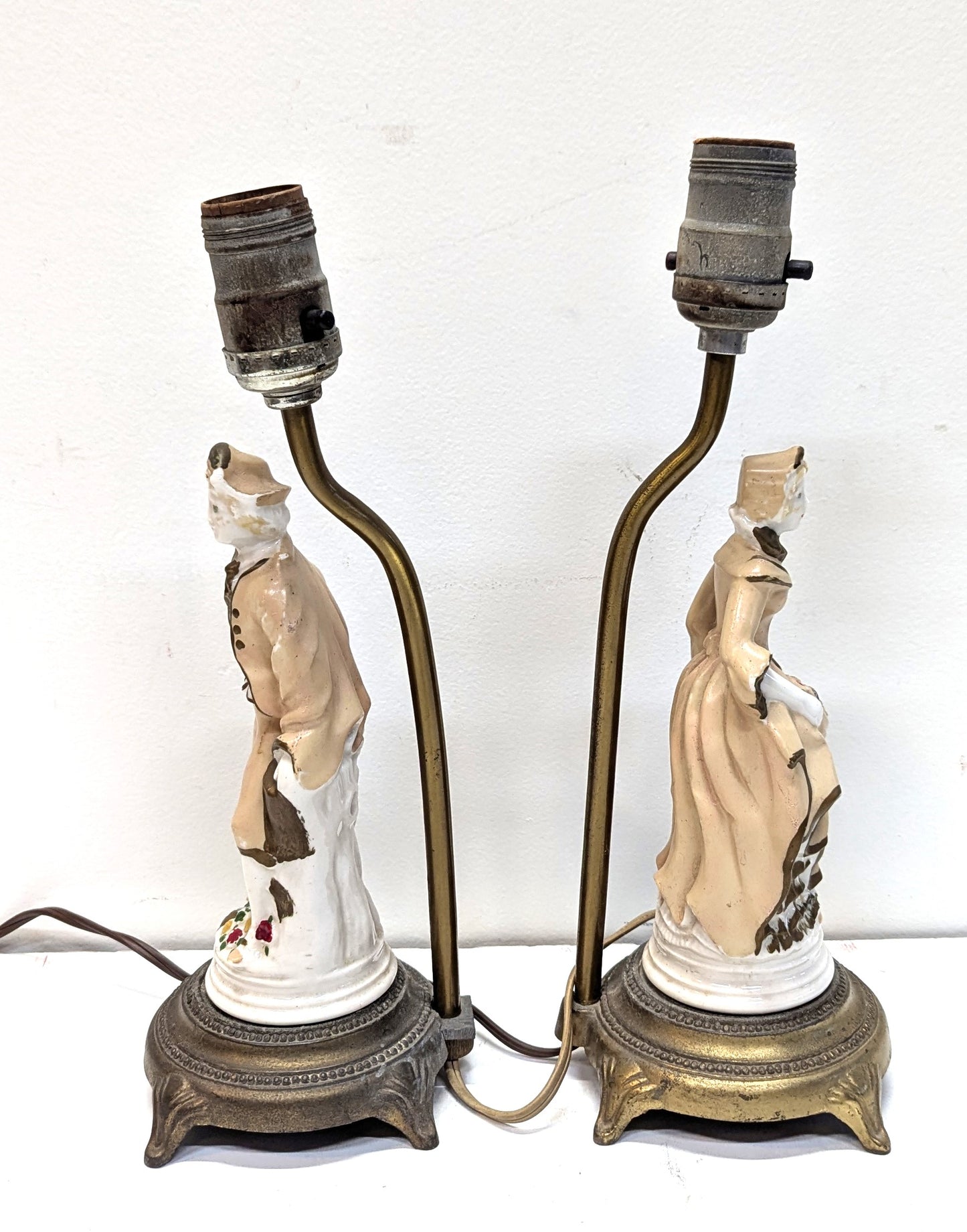 Victorian Porcelain Figural Lamps Man & Woman Pair