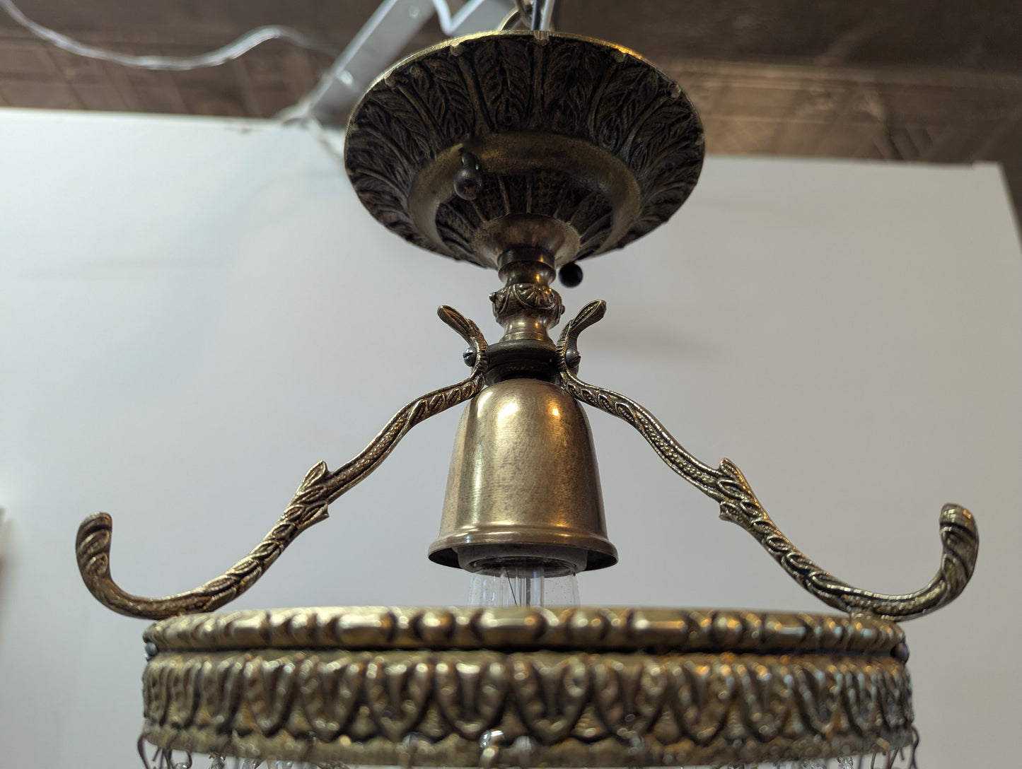 Antique Brass & Crystal Pendant Light