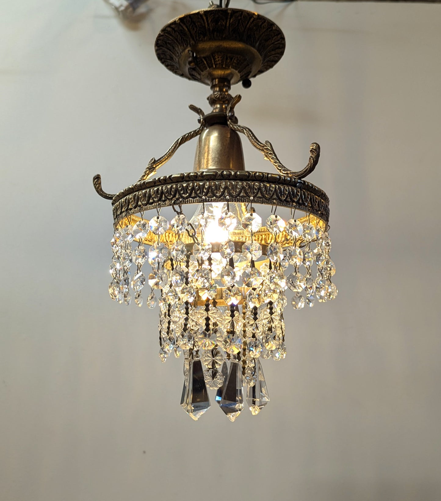 Antique Brass & Crystal Pendant Light