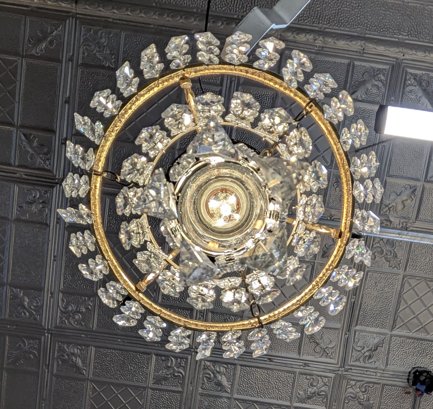 Antique Brass & Crystal Pendant Light
