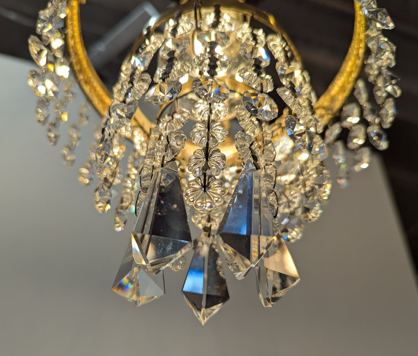 Antique Brass & Crystal Pendant Light
