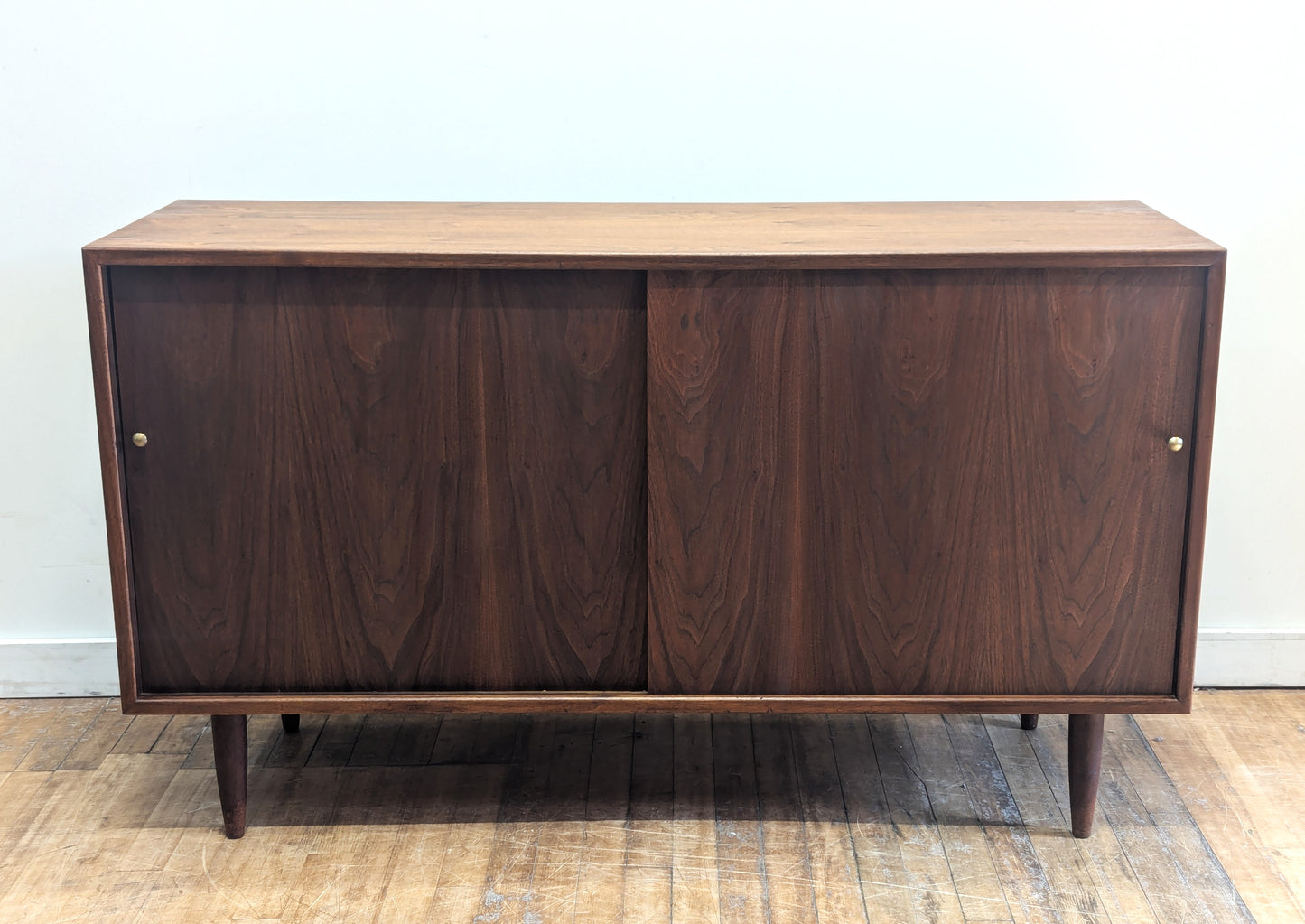 Mid-Century Modern Walnut Credenza Sideboard, Brass Accents, USA, 1960