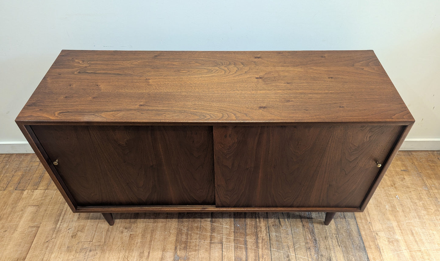 Mid-Century Modern Walnut Credenza Sideboard, Brass Accents, USA, 1960