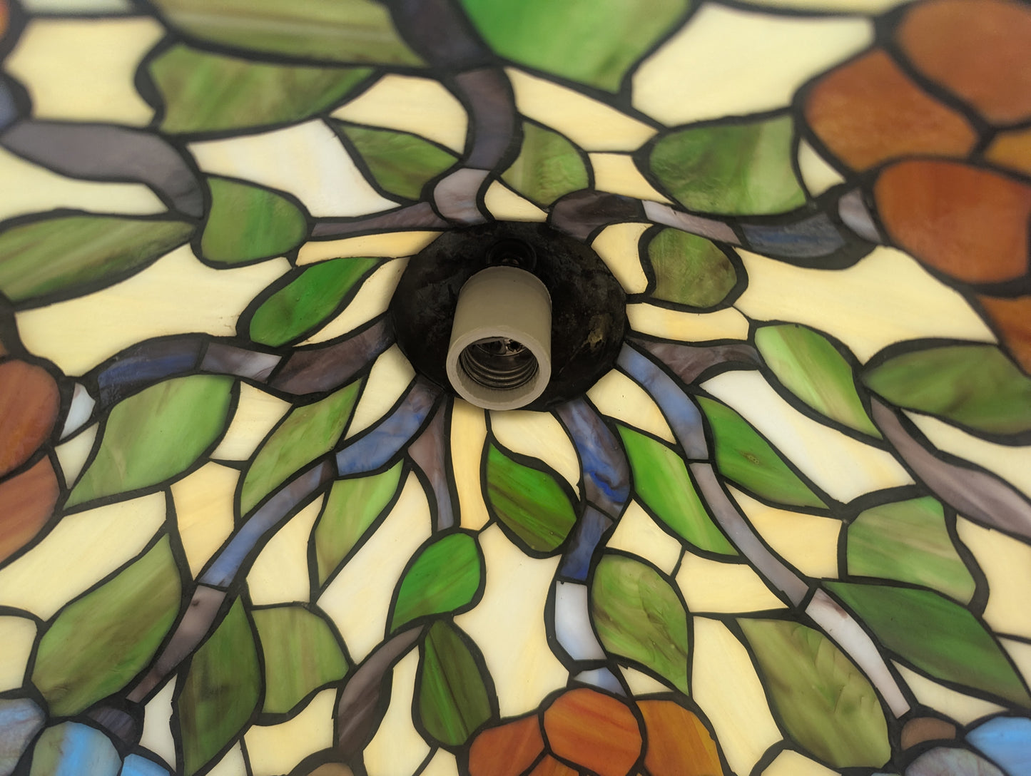 Vintage 1940s Tiffany Style Wisteria Stained Glass Pendant Light