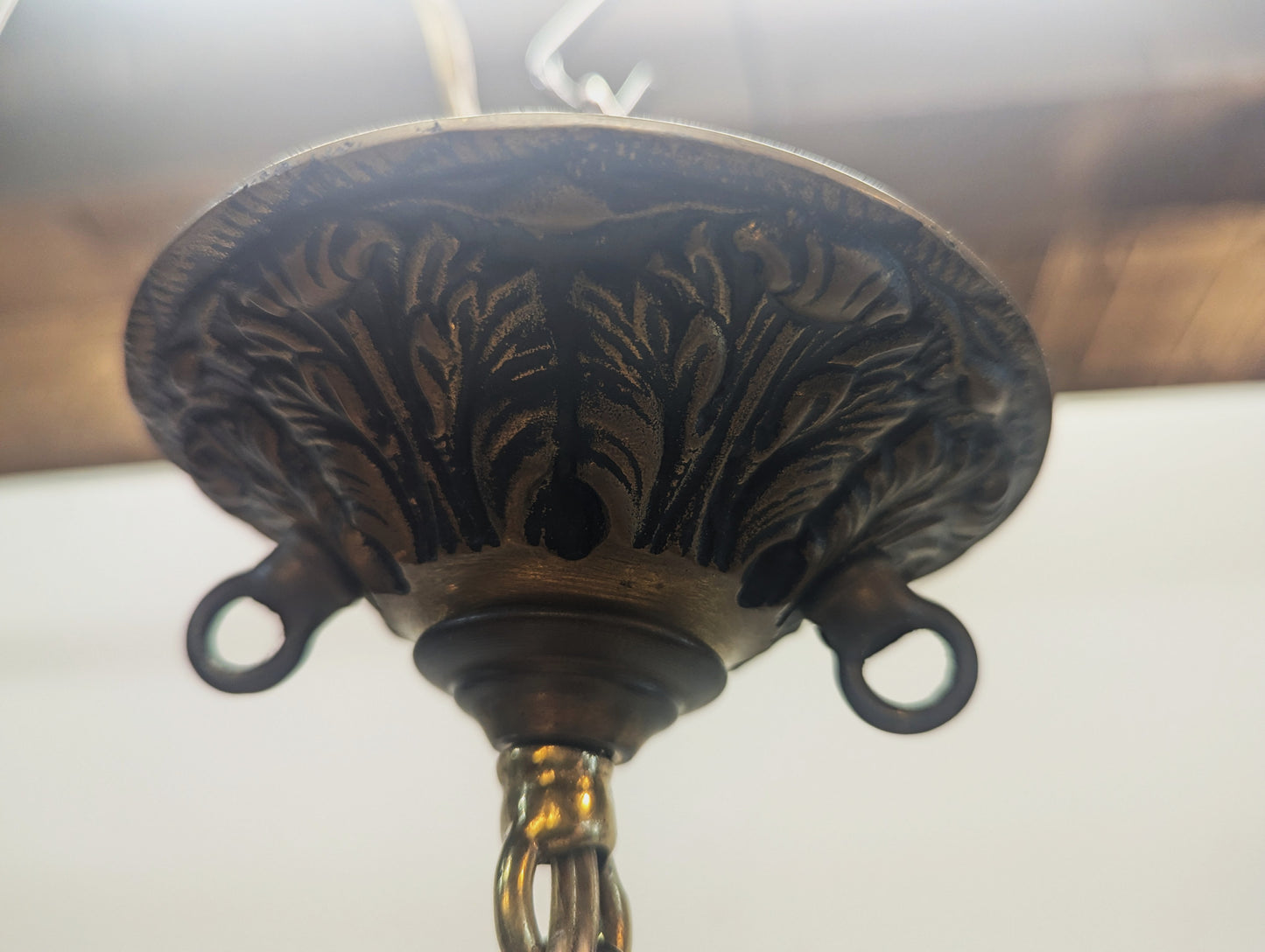 Vintage 1940s Tiffany Style Wisteria Stained Glass Pendant Light