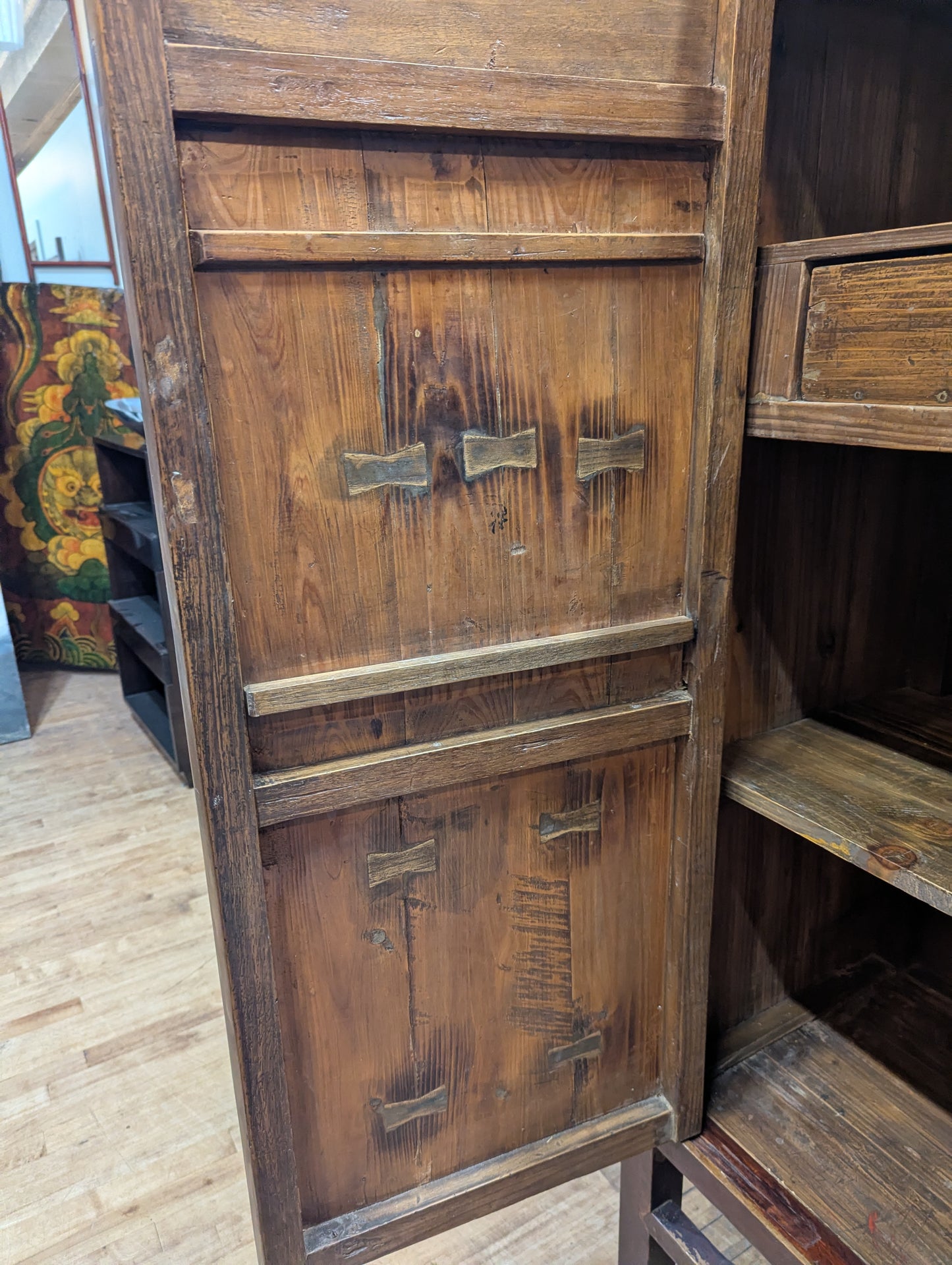 19th Century Fujian Province Cabinet – Cypress Wood carved Scenes