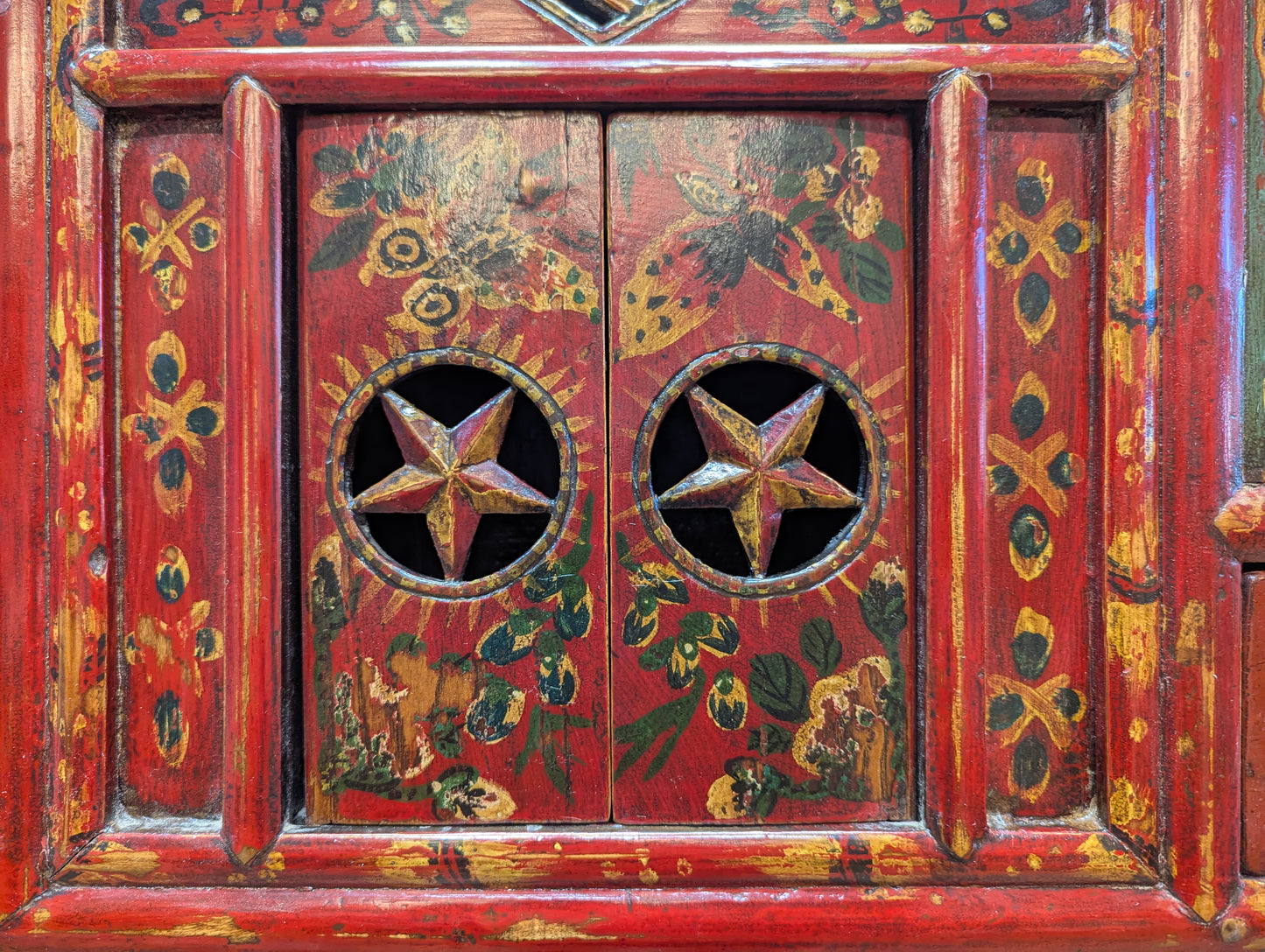 Antique Tibetan Polychrome Lacquer Hanging Altar Shelf