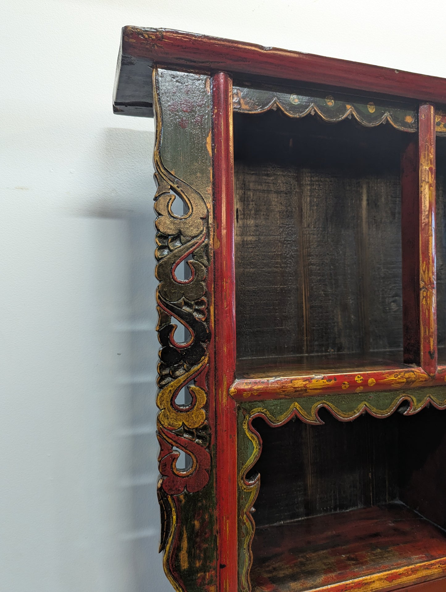 Antique Tibetan Polychrome Lacquer Hanging Altar Shelf