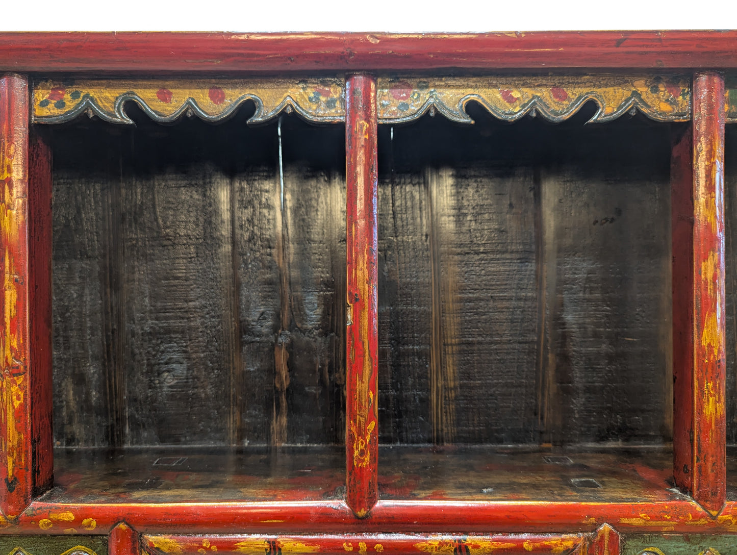 Antique Tibetan Polychrome Lacquer Hanging Altar Shelf