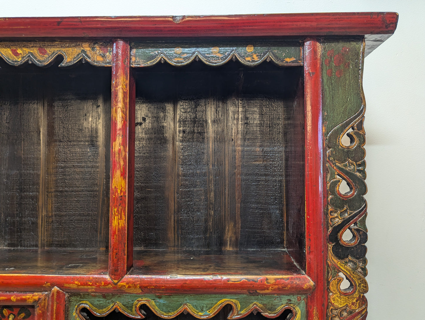 Antique Tibetan Polychrome Lacquer Hanging Altar Shelf