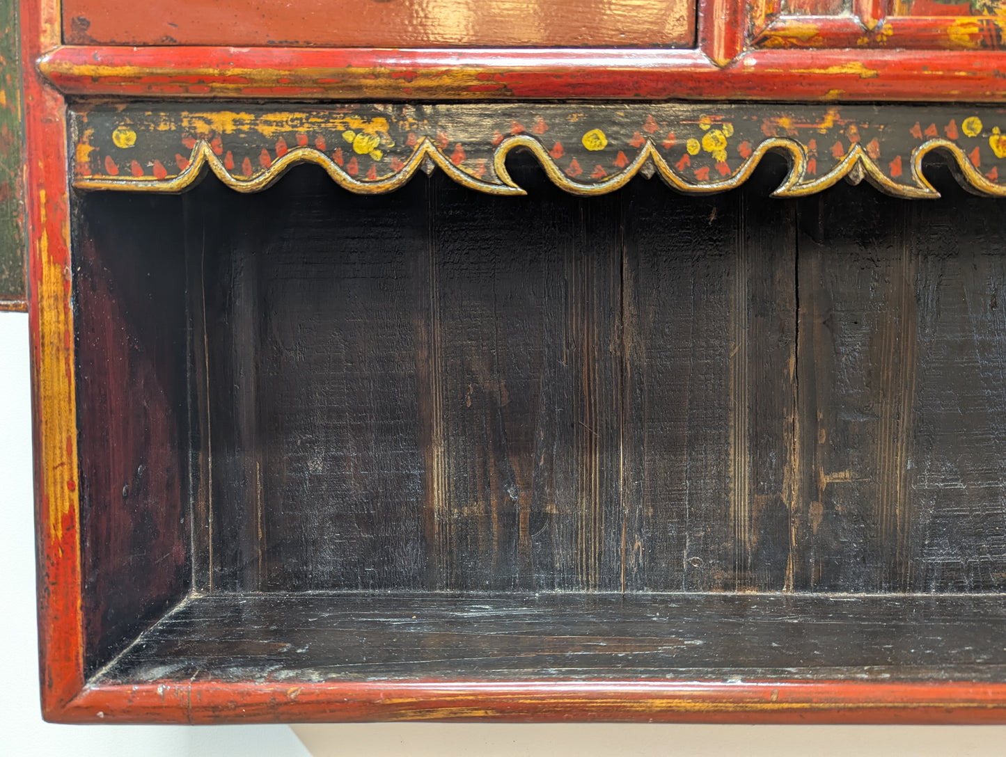 Antique Tibetan Polychrome Lacquer Hanging Altar Shelf