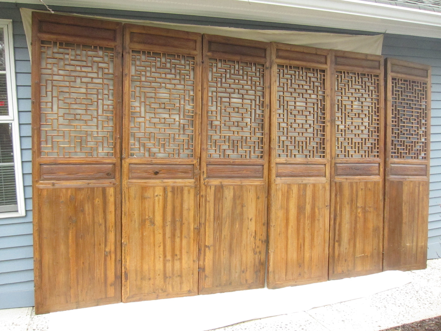 19th century Cypress Wood Relief Screen Doors (Double Happiness) Set of Six