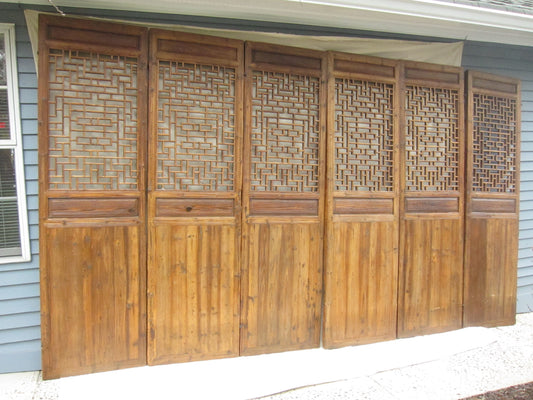 19th century Cypress Wood Relief Screen Doors (Double Happiness) Set of Six