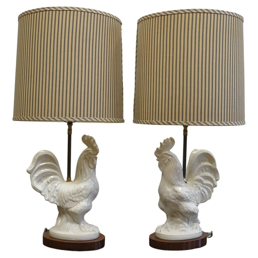 Pair French Ceramic Rooter Lamps