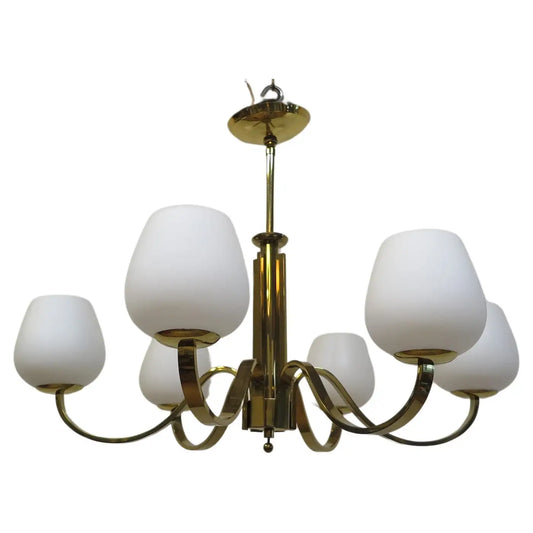 Mid Century Brass Tower Chandelier