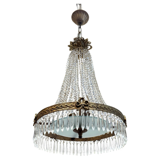 Antique French Bronze and Crystal Chandelier