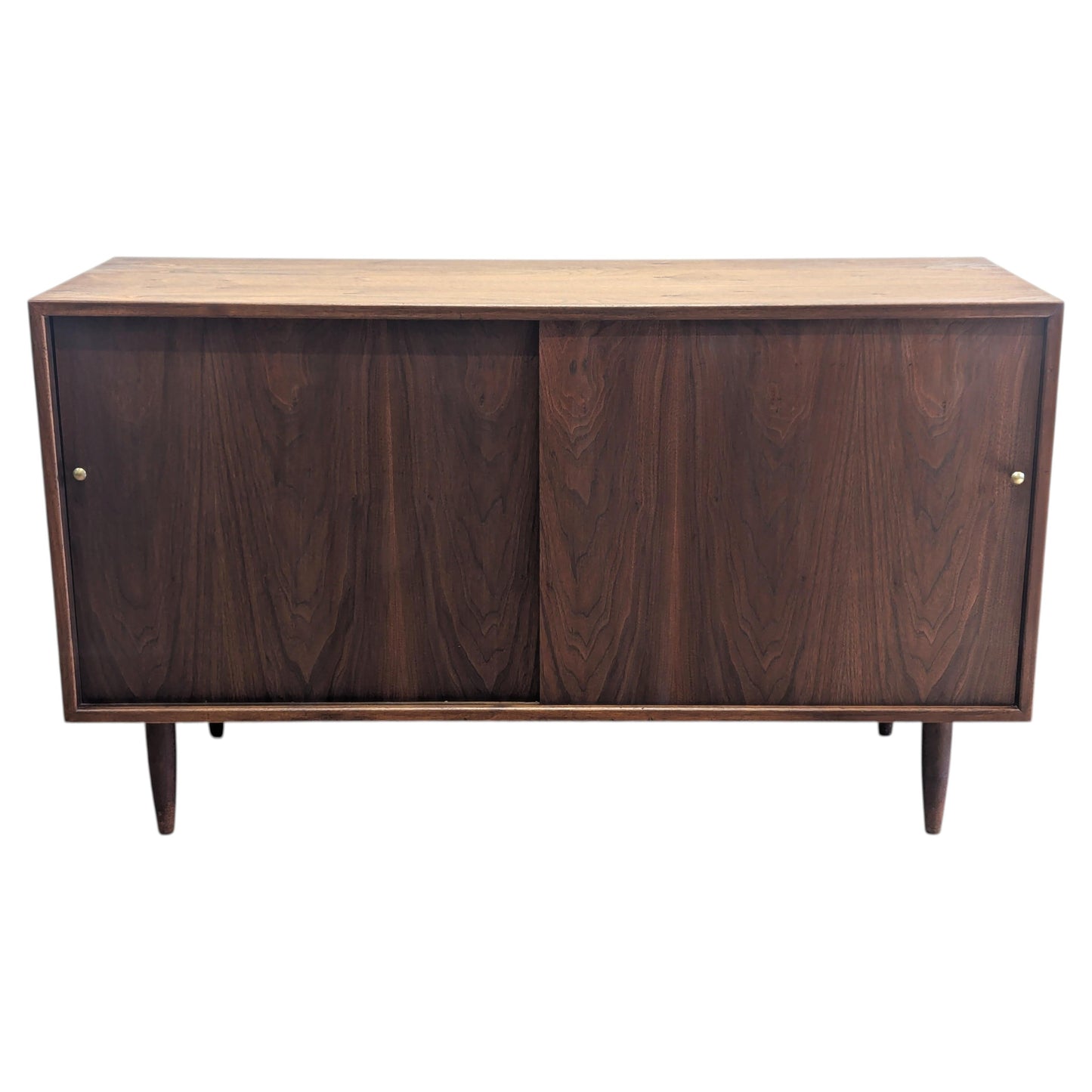 Mid-Century Modern Walnut Credenza Sideboard, Brass Accents, USA, 1960
