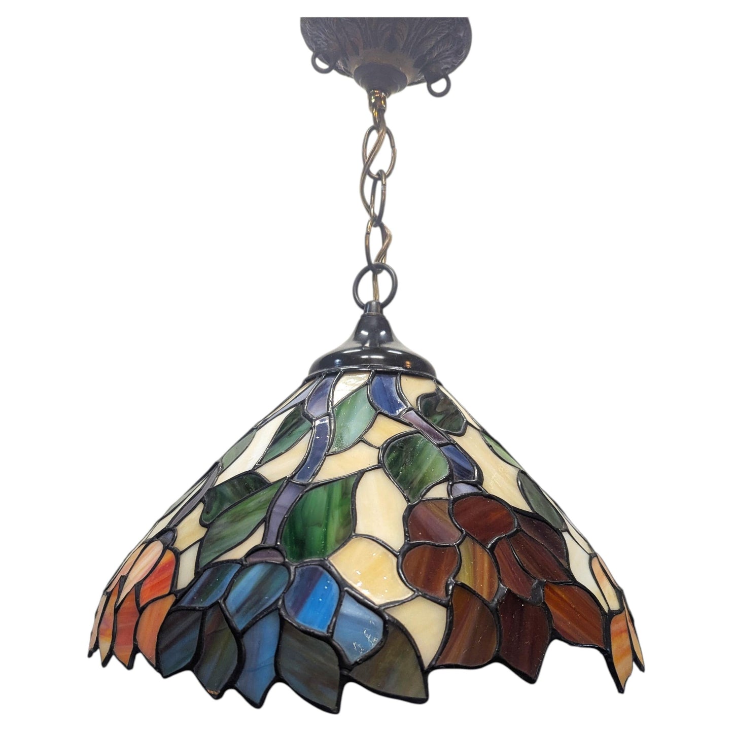 Vintage 1940s Tiffany Style Wisteria Stained Glass Pendant Light