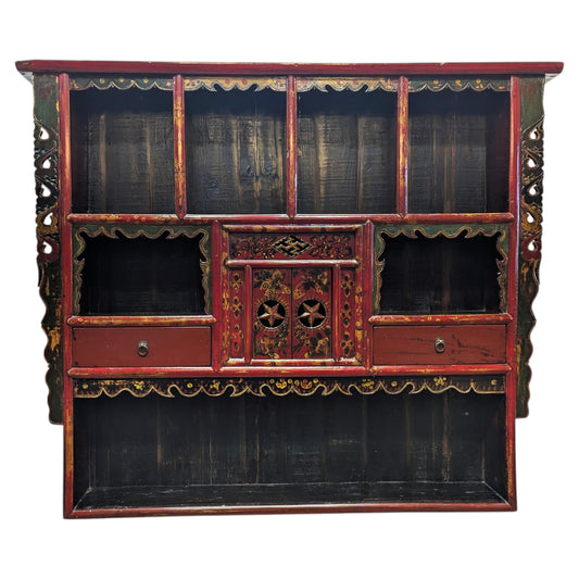 Antique Tibetan Polychrome Lacquer Hanging Altar Shelf